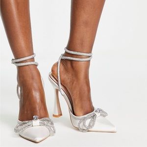 ASOS Be Mine Bridal Armela crystal bow heel shoes in ivory
